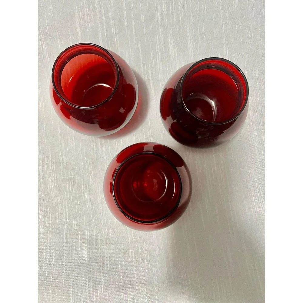 Anchor Hocking Royal Ruby Red Cranberry Glass Ivy Ball Vase Set of 3 Vintage